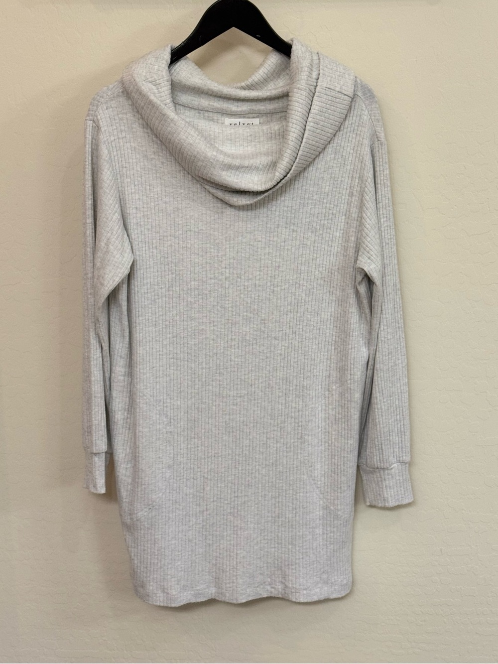 Velvet by Graham & Spencer Grey Ribbed Cowl Neck Sweater Dress Tunic size Large